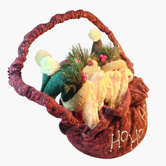 Santa Basket Plush Santas HO HO Greenery - Picture 5 of 12